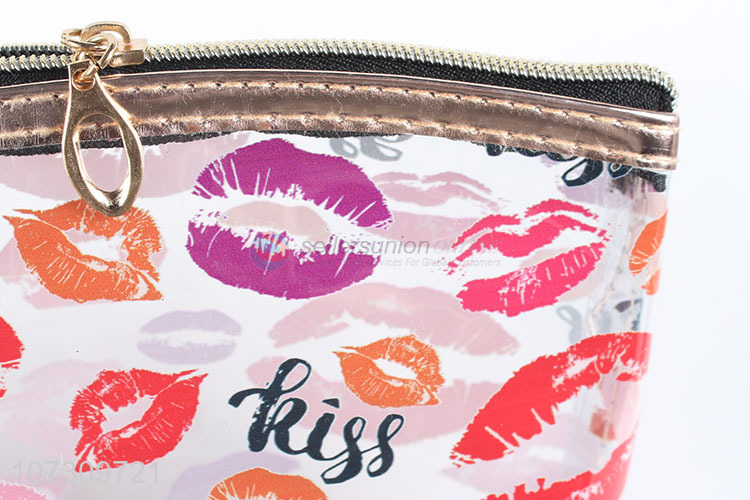 Hot selling fashion lip printed transparent pvc makeup bag cosmetic bag