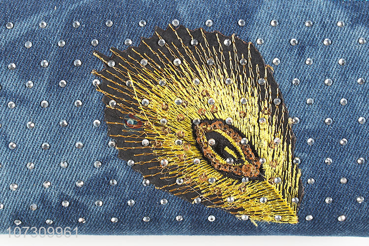 Good sale stylish women denim wallets ladies embroidered clutch bag