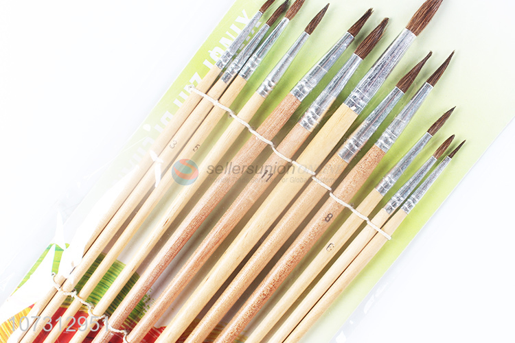 Hot selling art supplies 12pcs wooden handle painting brush watercolor paintbrush
