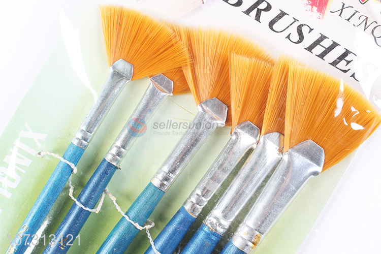 Factory wholesale art tools 6pcs wooden handle watercolor painting brush oil paintbrush