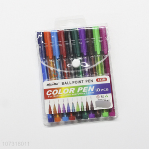 Promotional cheap stationery 10 colors 1.0mm colored pen plastic ball pens