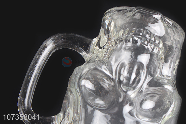 Latest style skull shape glass juice cup with straw & lid