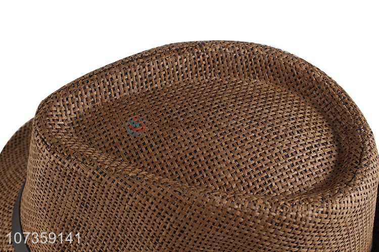 Delicate Design Straw Fedora Hat With Decorative Belt