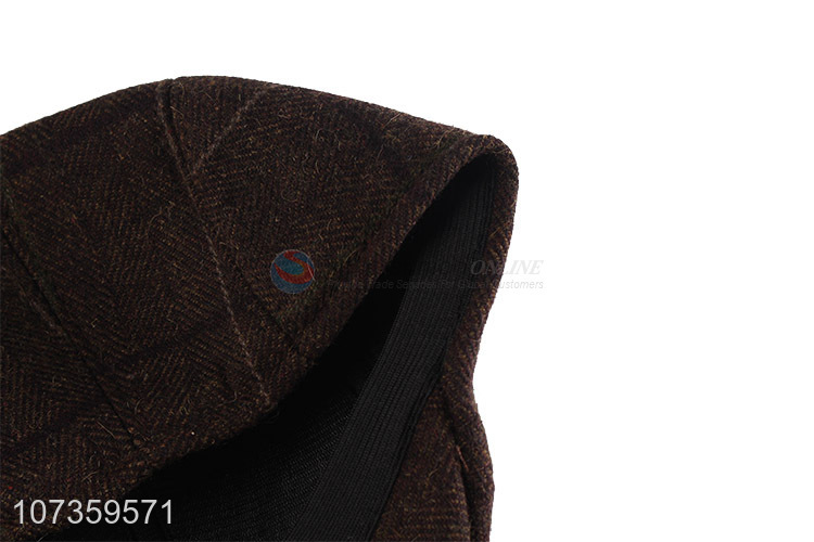 High Quality Plaid Wool Felt Hat Casual Peaked Cap