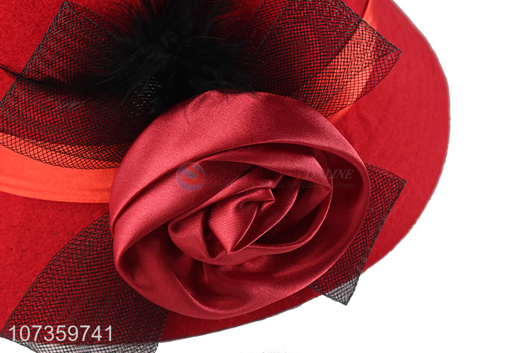 Hot Sale Ladies Bowler Hat Bucket Hat With Artificial Flowers