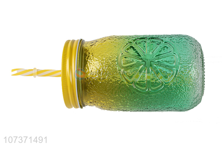 Wholesale Colorful Glass Mason Jar Beverage Cup With Straw And Lid