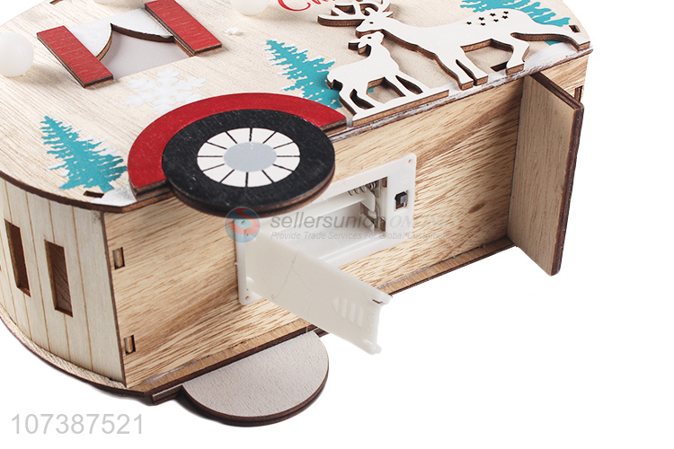 Best quality Christmas ornaments wooden car carving crafts with led light