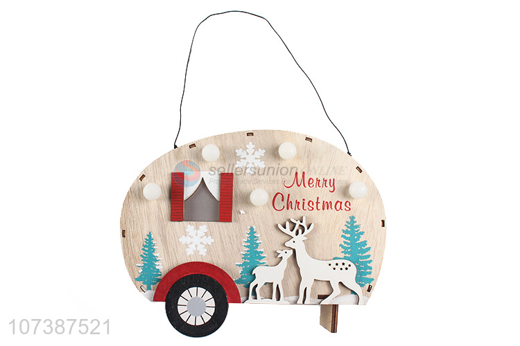 Best quality Christmas ornaments wooden car carving crafts with led light