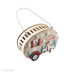 Best quality Christmas ornaments wooden <em>car</em> carving crafts with led <em>light</em>