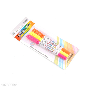 Good quality 3 pieces double ended plastic highlighter pen set