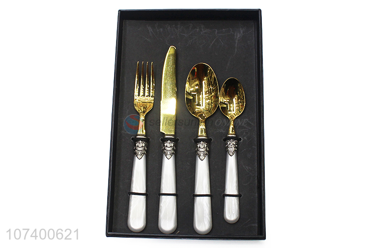 Attractive design deluxe acrylic stainless steel cutlery metal dinnerware set