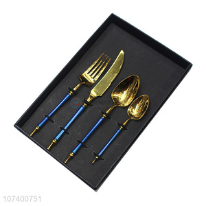 Hot selling personalized 4 pieces blue handle stainless steel cutlery set