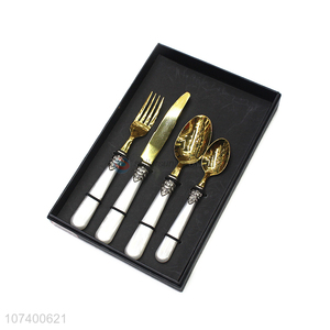 Attractive design deluxe acrylic stainless steel cutlery metal dinnerware set