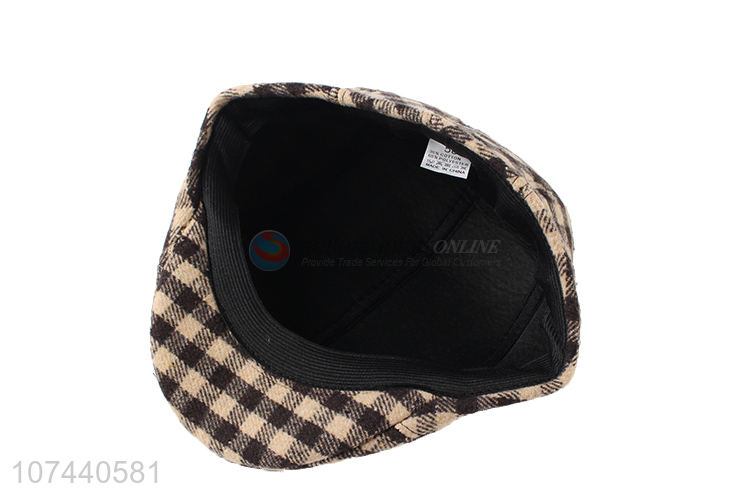 Good quality fashion plaid winter hats woolen peaked cap