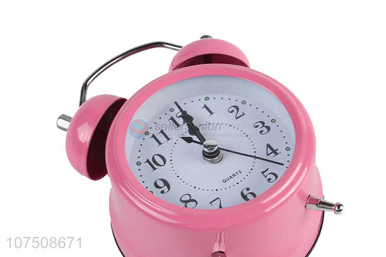 High quality fashion twin bell alarm clock metal table clock with light