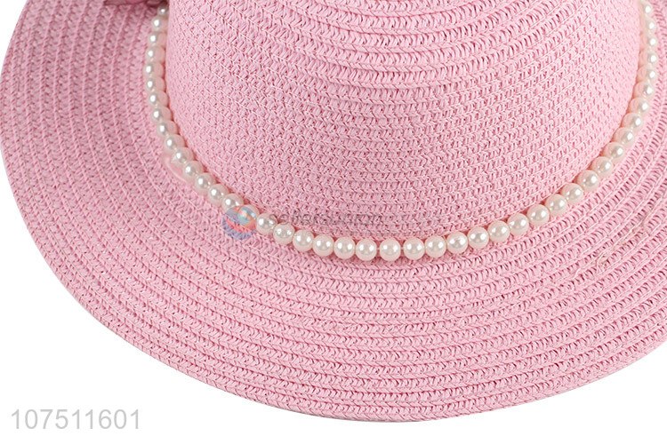 New products children summer paper straw hat sun hat with pearls