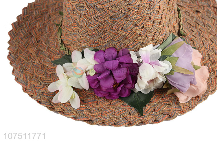 New products fashion wide brim women sun hat flower beach hat