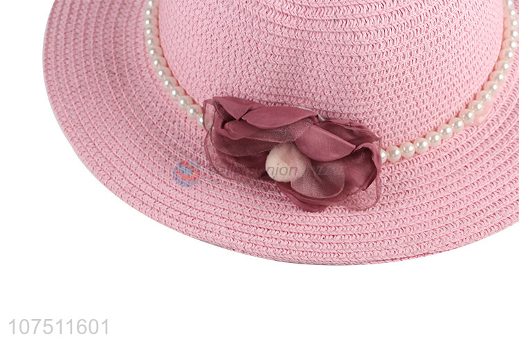 New products children summer paper straw hat sun hat with pearls