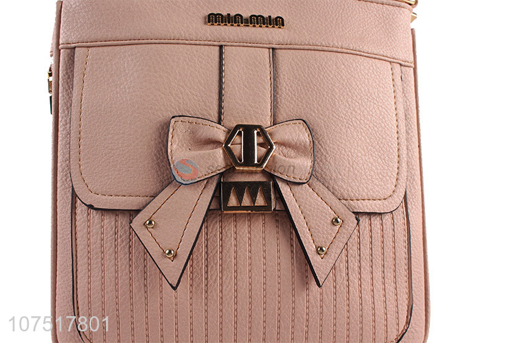 Delicate Bowknot Design PU Leather Shoulder Bag With Zipper