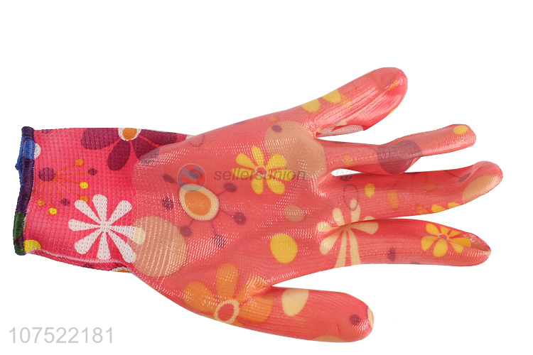 Fashionable flower pattern safety gloves butyronitrile coated working gloves