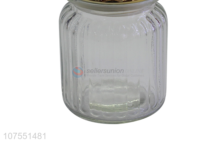 New Product Glass Storage Bottle With Gold Bear Ceramic Lid