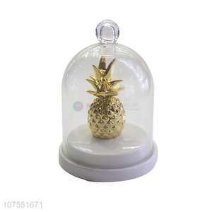 Wholesale Luxury Gold Pineapple Design Ceramic Crafts Jewelry Ring Holder With Glass Lid
