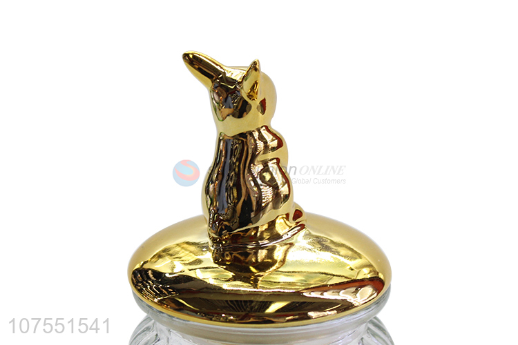Hot Selling Glass Storage Bottle With Gold Rabbit Ceramic Lid