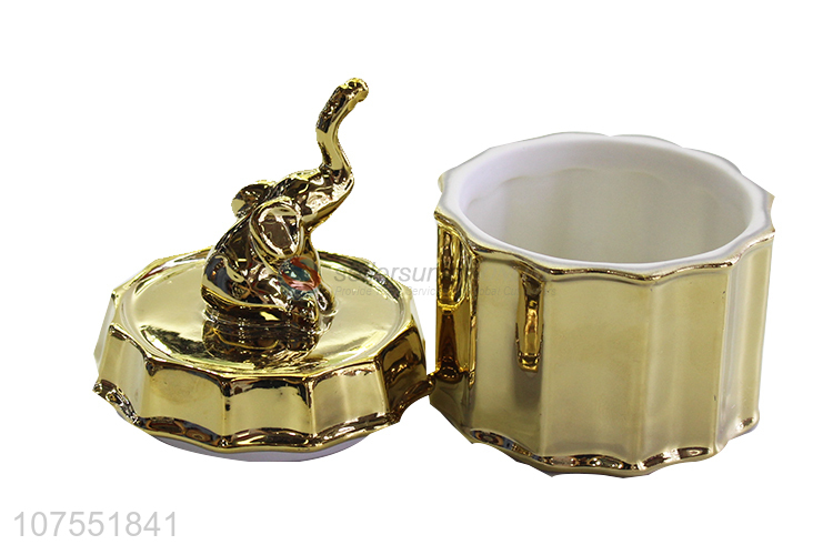 Wholesale Price Gold Ceramic Storage Jar With Elephant Decoration Ceramic Lid