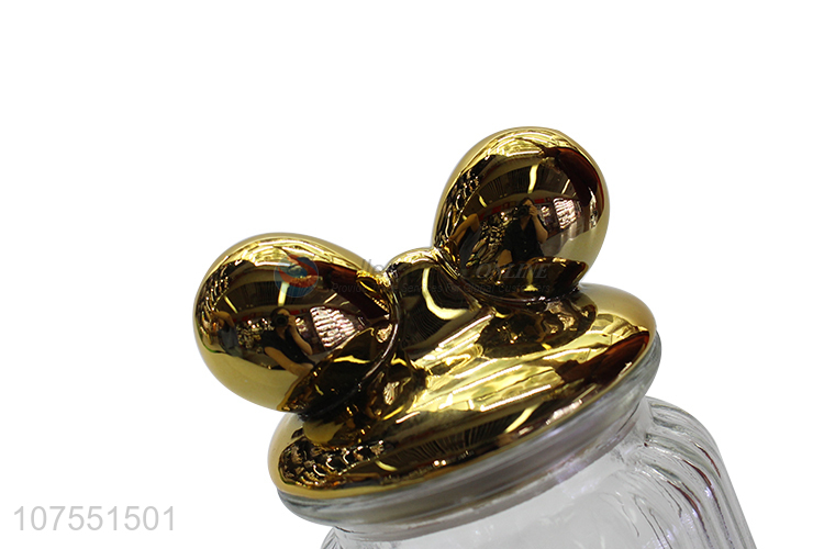 Factory Sell Glass Storage Bottle With Gold Bowknot Ceramic Lid