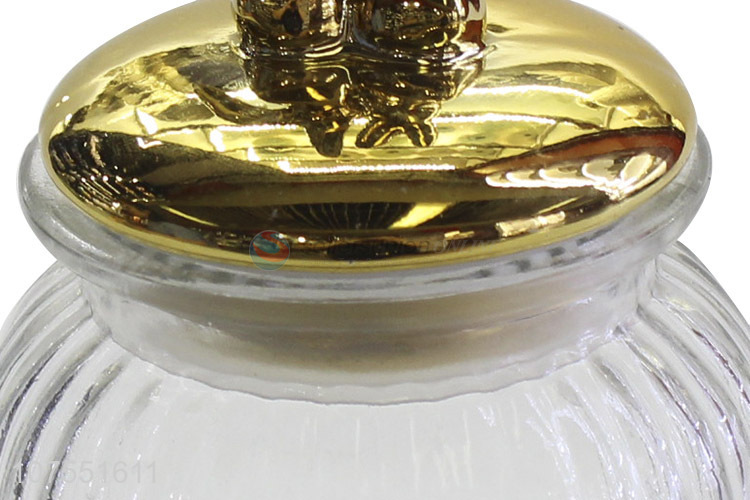 Reasonable Price Clear Glass Storage Jar With Two Rabbit Gold Ceramic Lid