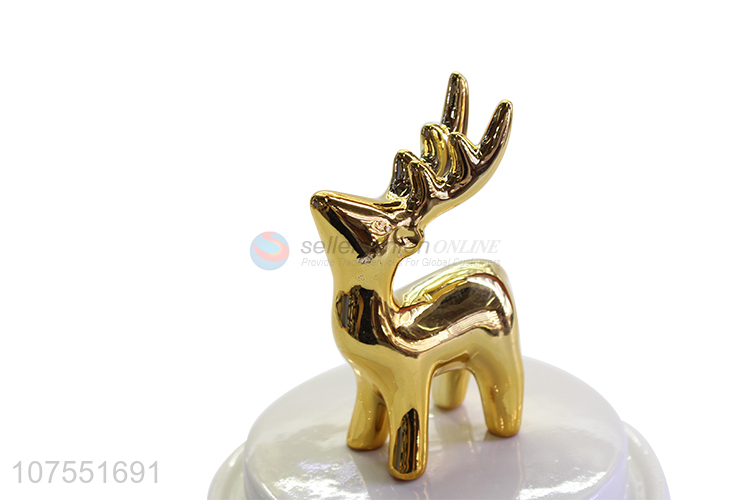 Wholesale Gold Deer Design Luxury Jewelry Ring Holder Ceramic Crafts Ornaments With Glass Lid