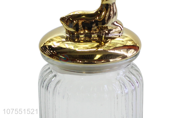 Contracted Design Glass Storage Bottle With Gold Deer Ceramic Lid