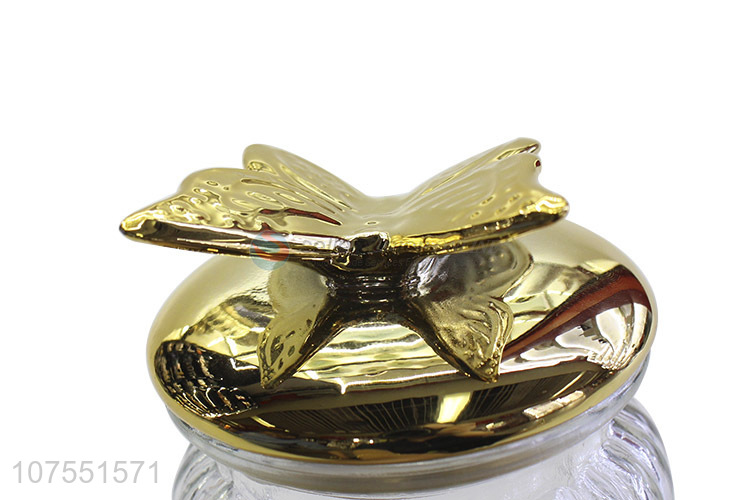 Lowest Price Clear Glass Storage Jar With Gold Butterfly Ceramic Lid