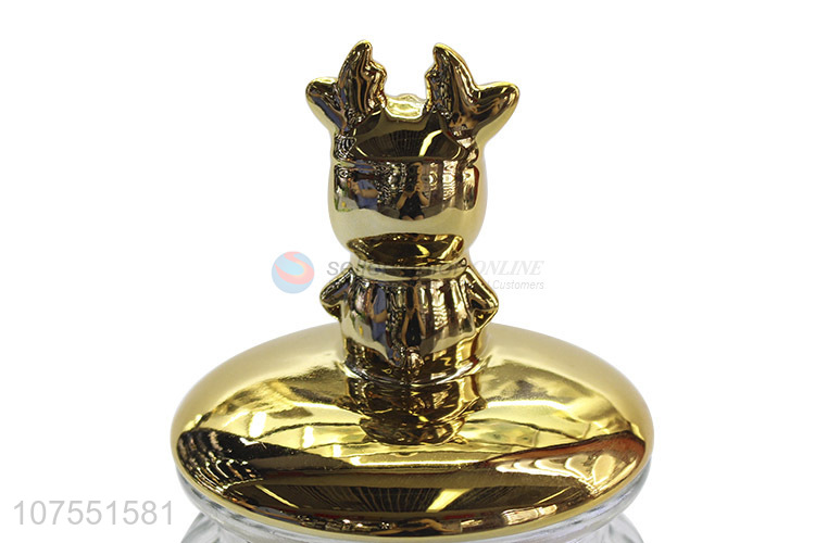 Top Selling Clear Glass Jar With Gold Deer Shape Ceramic Lid