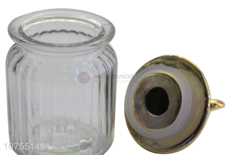 New Product Glass Storage Bottle With Gold Bear Ceramic Lid