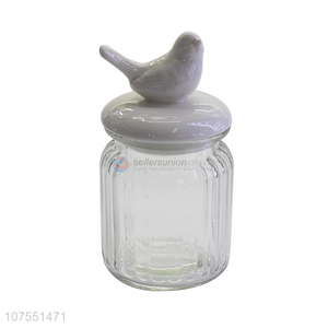 Wholesale Price Glass Storage Bottle With Bird Ceramic Lid