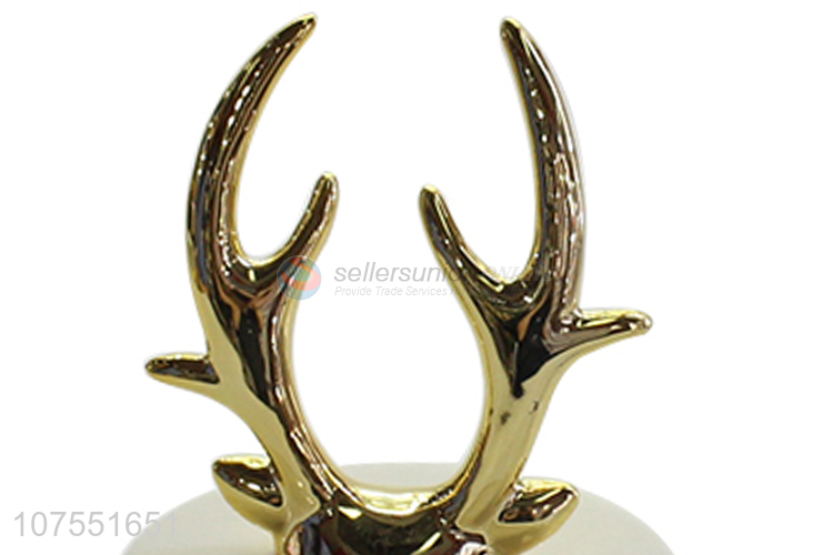Best Sale Modern Simple Deer Design Ceramic Crafts Jewelry Ring Holder With Glass Lid