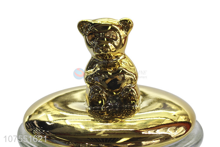 Factory Selling Household Clear Glass Storage Jar With Bear Ceramic Lid