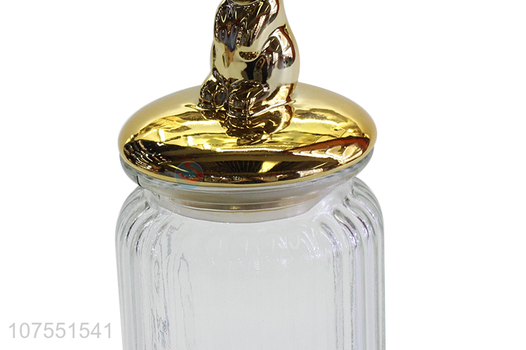 Hot Selling Glass Storage Bottle With Gold Rabbit Ceramic Lid