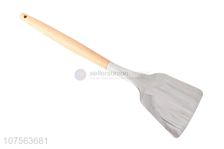 New arrival creative marbling silicone turner with wooden handle