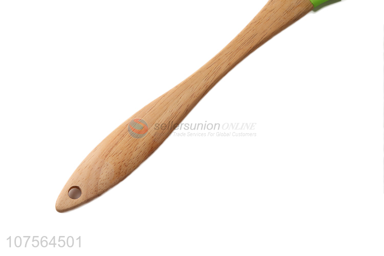 Hot Sale Green Silicone Soup Ladle With Wooden Handle