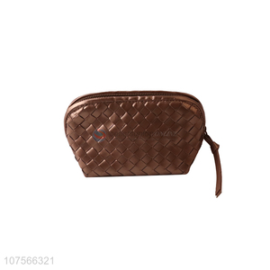 Good quality woven pu leather makeup bag woven toiletry bag