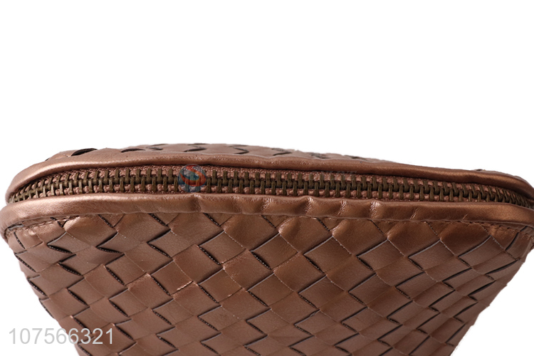 Good quality woven pu leather makeup bag woven toiletry bag