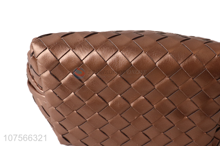 Good quality woven pu leather makeup bag woven toiletry bag