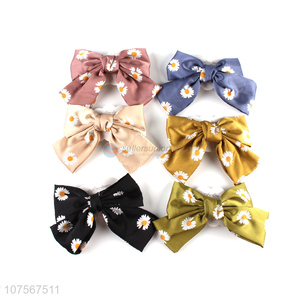 High quality daisy printed bowknot hair clip satin hair accessories