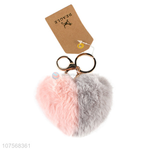 China factory fashion heart key chains plush key chain fur ball pendants