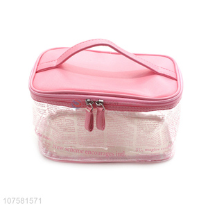 Promotional fashion travel cosmetic bag makeup case with handle