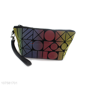 Good quality luminous pu makeup bag geometric cosmetic pouch