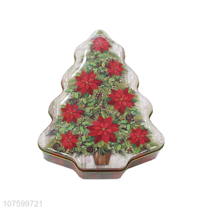 Hot Sale Christmas Tree Shape Candy Box Christmas Tin Box