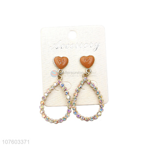 Most popular colorful rhinestone earrings waterdrop hoop ear studs